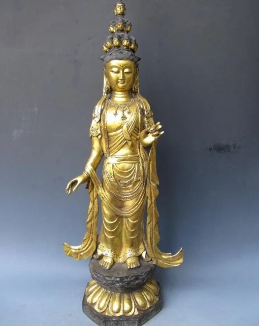

song voge gem S1417 Folk temple classical Bronze Gild Bodhisattva Kwan-Yin Buddha Statue