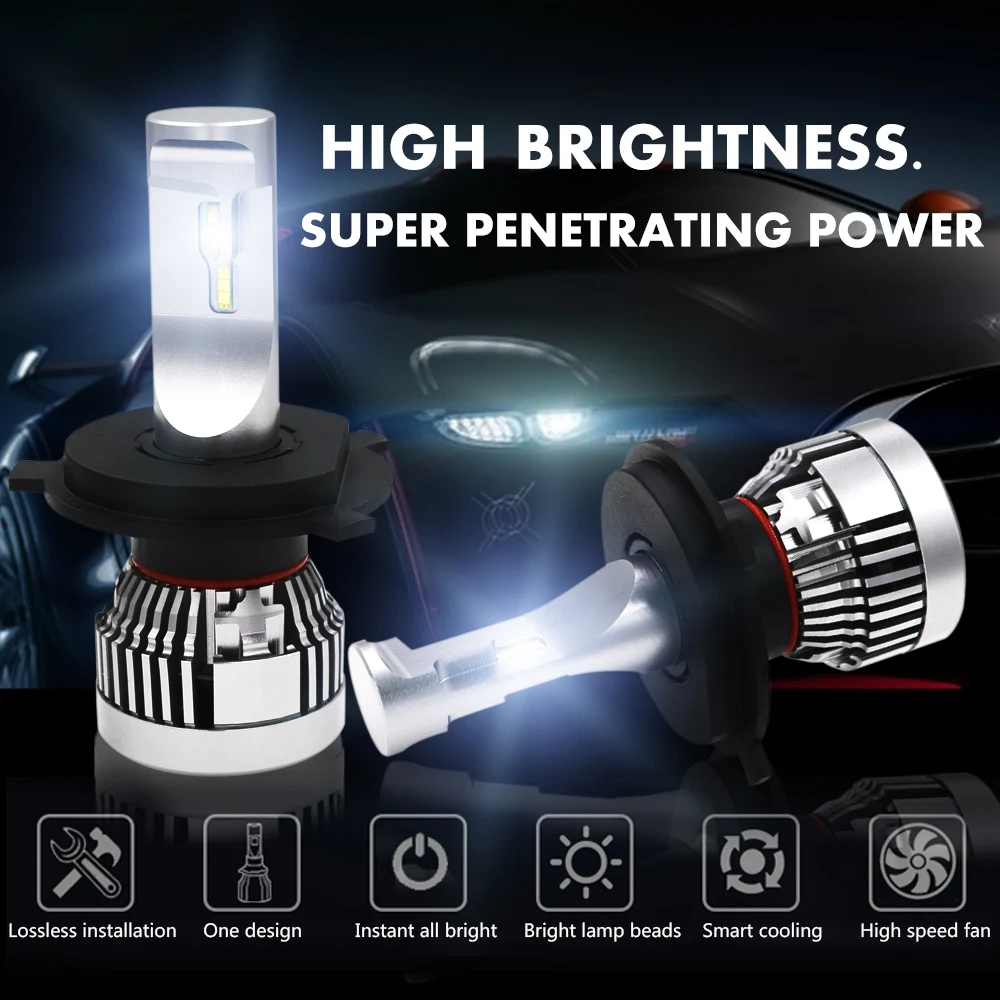 Продвижение авто H4 H11 H7 H8 светодиодный фары 2X30W 6500K 12000LM 12V лампы 2 стороны диоды