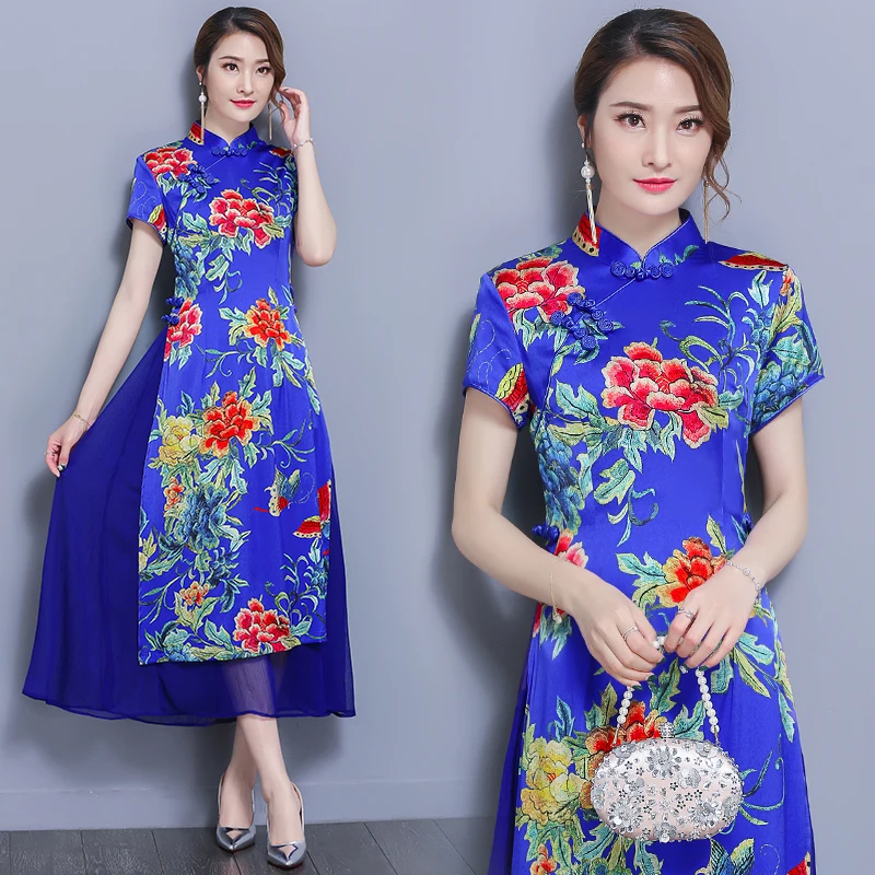 Ретро Китайский Стиль Печать Cheongsam 2018 Мода Новый сезон: весна–лето платье