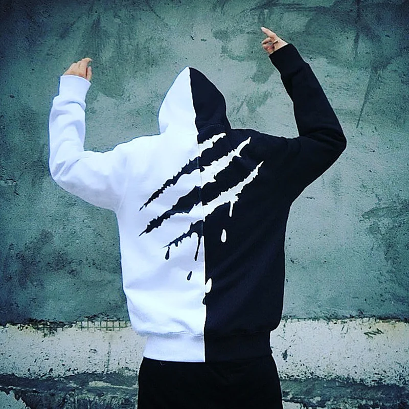 

Black White Splice Hoodies Oversize Hip-hop Style Swag Tyga Hoodie Autumn Winter Warm Thick Hoodies