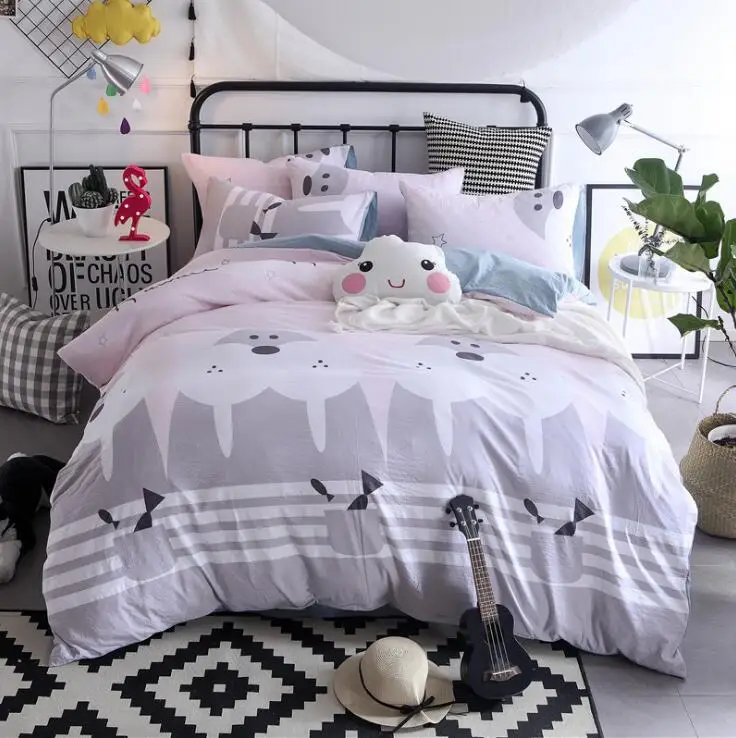 3 4pcs Cartoon Printed Bedding Set 100 Cotton Twin King Size Pink 3 4pcs Cartoon Printed Bedding Set 100 Cotton Twin King Size Pink Blue Owl Duvet Quilt Cover Bedsheet Bedclothes Linen
