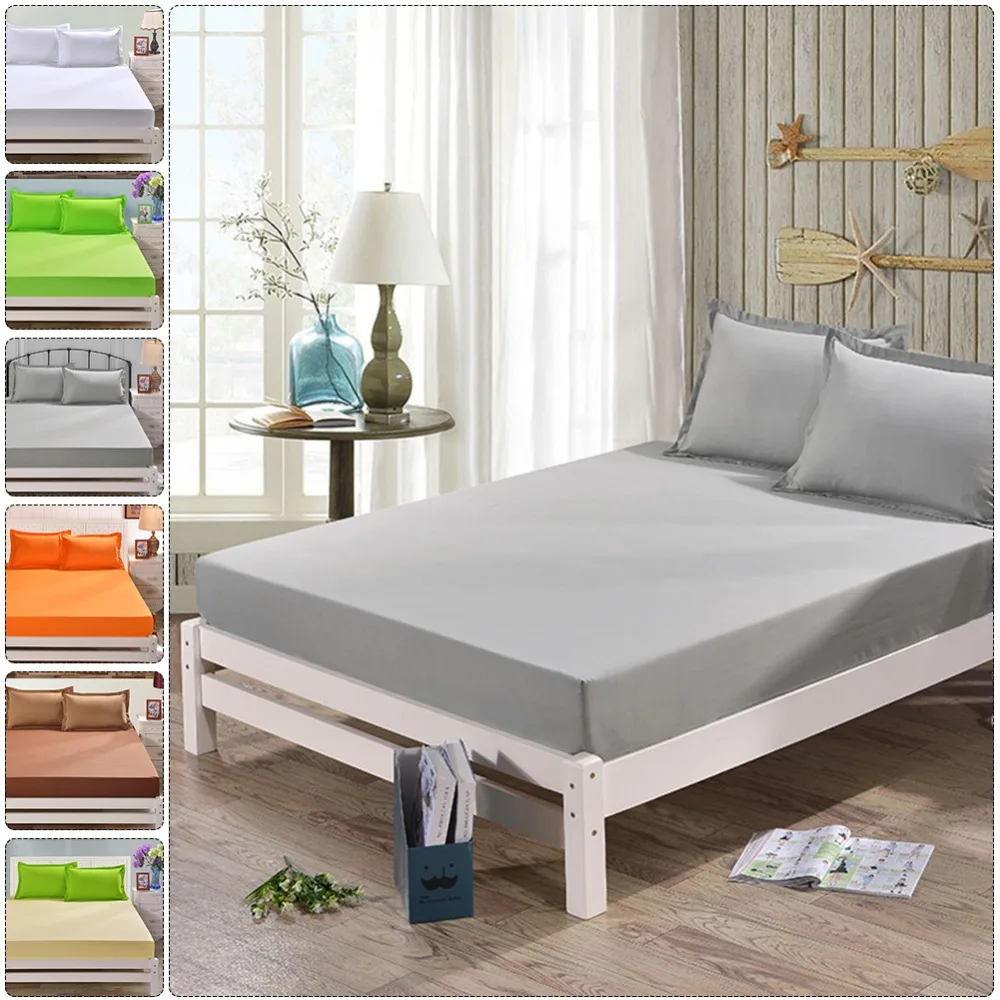 

1Pcs New Arrival 120*200/150*200/180*200 100%Polyester Solid Colorful Fitted Sheet Cotton Bed Sheet Pillow Case Single #287719