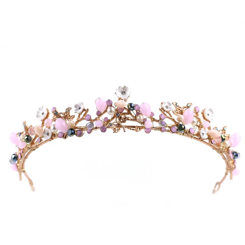 

Girls Sweet Pink Color Tiara Crowns Women Delicate Shining Rhinestone Round Headpieces Bridal Wedding Fashion Hair Accessories