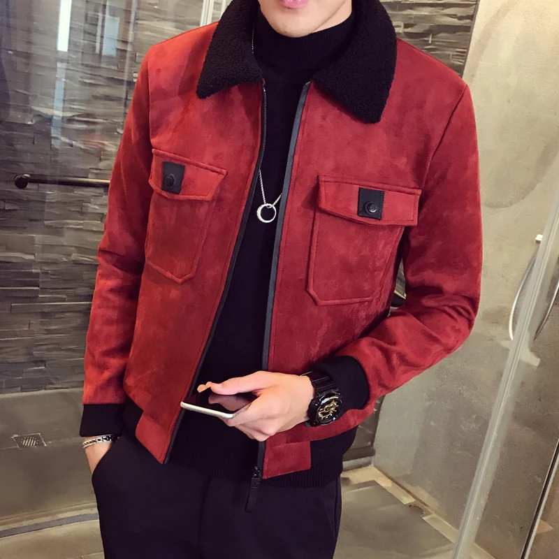 Зимняя мужская замшевая куртка Erkek цвета хаки, Толстая теплая приталенная зимняя куртка Deri Ceket, мужские пальто с меховым воротником