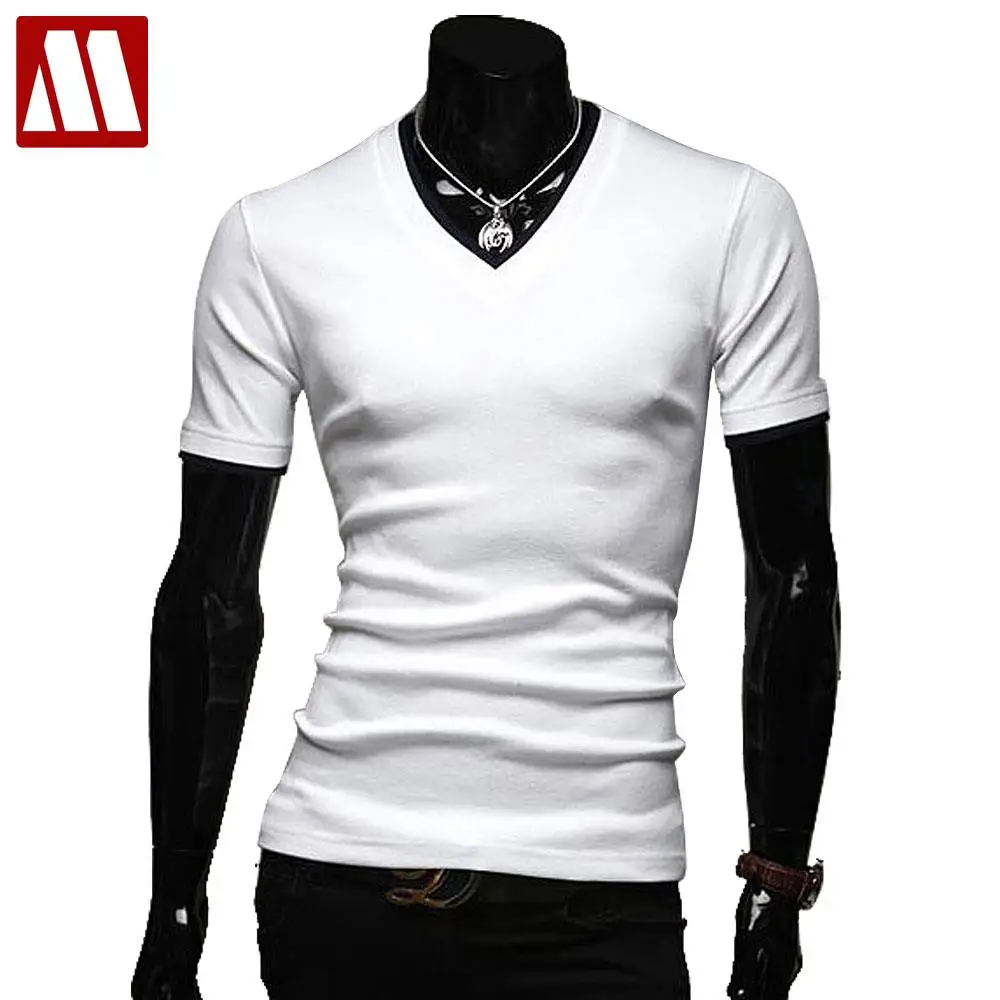 

New Men T Shirts Casual Men's Slim Fit V-neck Short Sleeve T-Shirt Tops Blouse Summer Tees Drop shipping Asia S-XXXXXL 16532