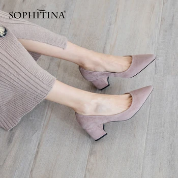 

SOPHITINA Fashion Square Heel Women Pumps Spring Autumn Pointed Toe Slip-On Shoes Casual Shallow High Heel Ladies Pumps MO198