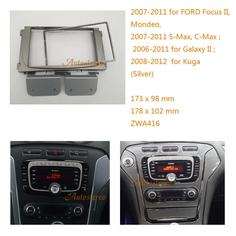2 Din Car Radio Installation Kit with Brackets for Ford Focus Galaxy Kuga Mondeo S-Max C-Max Silver 2 Din Car Radio Installation Kit with Brackets for Ford Focus Galaxy Kuga Mondeo S-Max C-Max Silver
