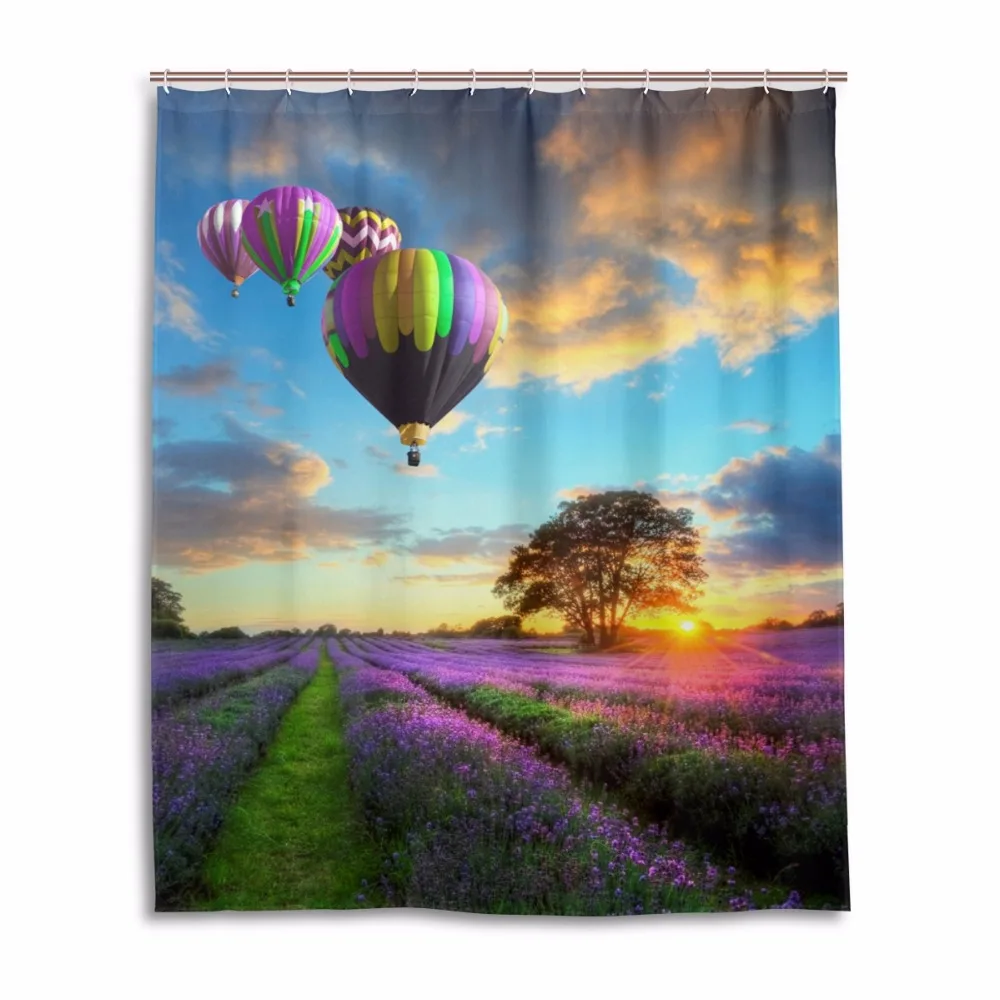 Modern Curtains For Bathroom Colorful Hot Air Balloon Polyester Fabric