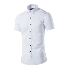 New Slim Fit Solid White Color Cotton Casual Shirt Men s Social Dress Shirt Short Sleeve