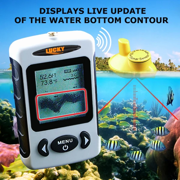 

FFW-718 lucky Wireless Fish Finder English Version Live-Update 120M Operational Range 40M Depth fish finder sonar echo sounder