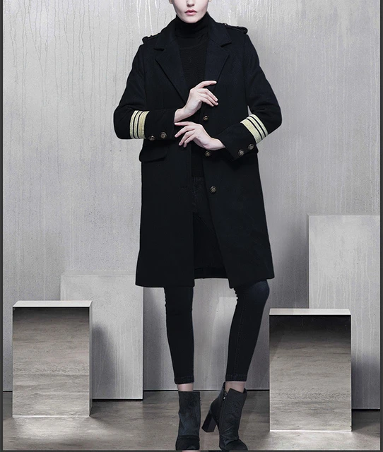 Nuevo abrigo militar de lana para negro estilo Boyfirend largo Trench abrigos para mujer de cintura ancha _ - AliExpress Mobile