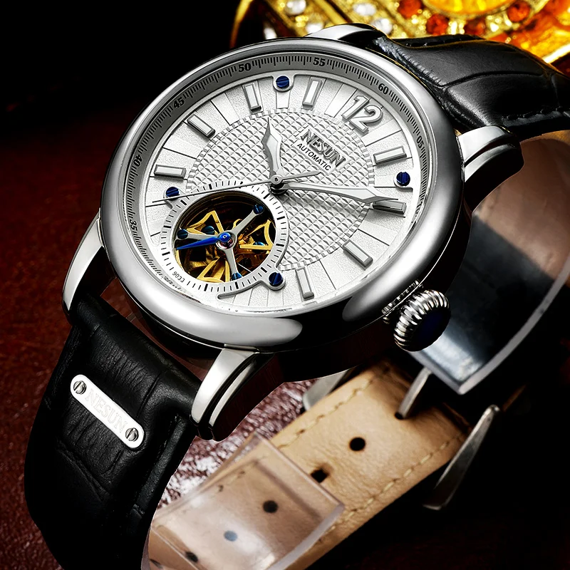 Швейцарские роскошные Брендовые Часы Nesun Skeleton Tourbillon мужские автоматические часы