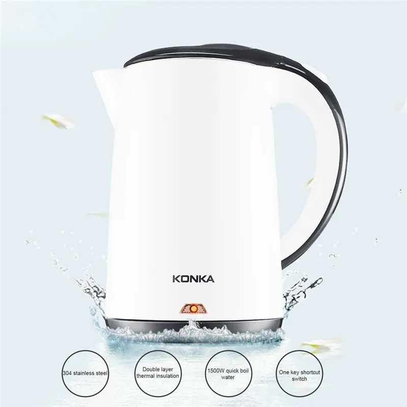 Электрический чайник KONKA из нержавеющей стали, высокомощный двухслойный чайник для прихватки, Автоматический быстрый Электрический чайник