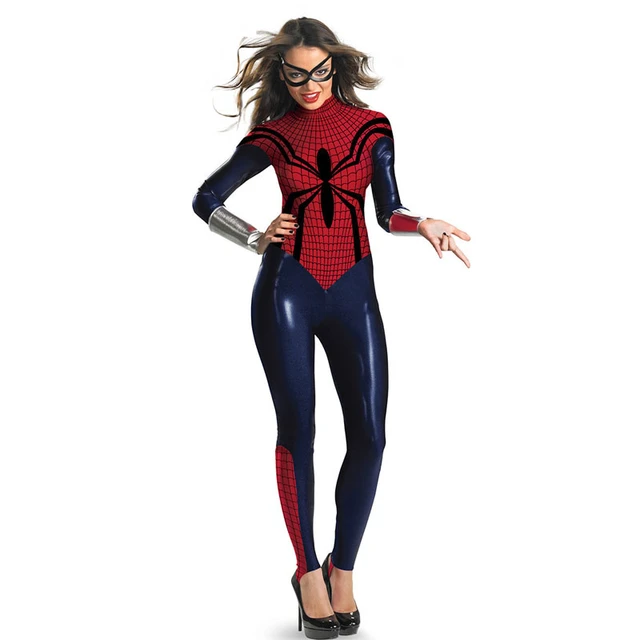 Adult Women's Spider Print Bodysuit Costume