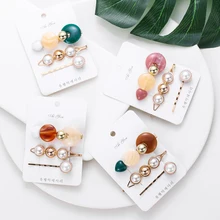 3 шт./компл. жемчуга Акриловые зажимы для волос Винтаж модные женские туфли оснастки Заколка-пряжка Кнопка заколки Свадебная вечеринка геометрический заколки для волос для укладки волос