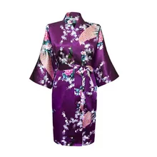 Высококачественный фиолетовый женский шелковый халат из искусственного шелка Новинка кимоно платье сексуальная ночная рубашка с цветочным узором S M L XL XXL XXXL