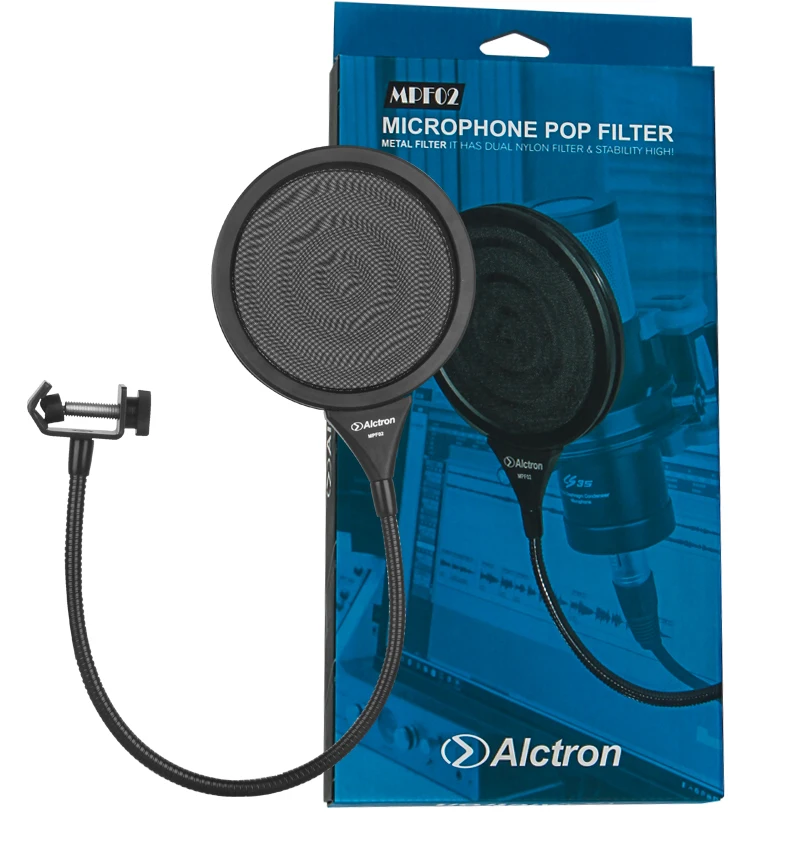 Alctron MPF02 dual layer metal pop filter dual stainless mesh filter anti-spray and anti-noise for studio/stage microphone