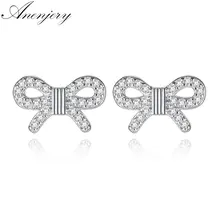 Anenjery Newst Мода 925 пробы серебряные ювелирные изделия для ушей полный Циркон узел галстук бабочка серьги гвоздики для женщин Brincos S-E257