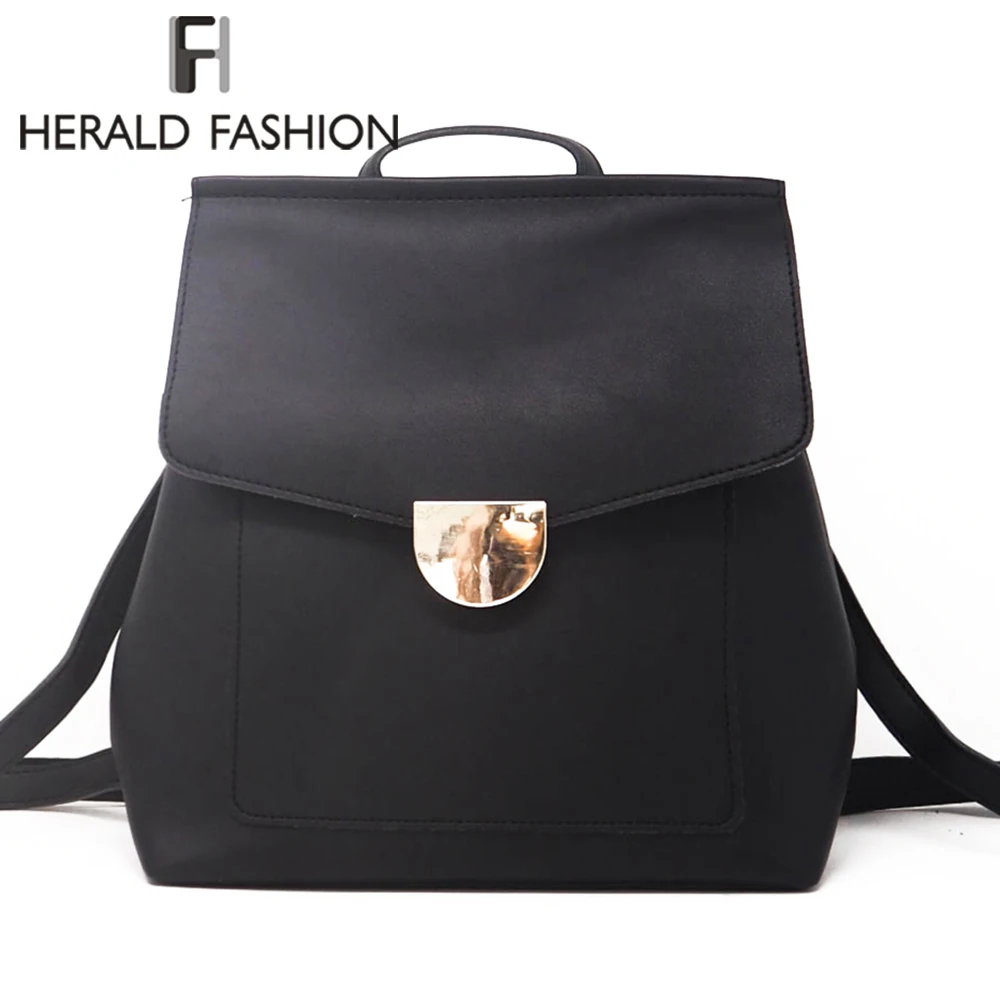 

Herald Fashion Quality Leather Women Backpack Large Capacity School Bag for Teenage Girls Female Shoulder Bag Bagpack mochila