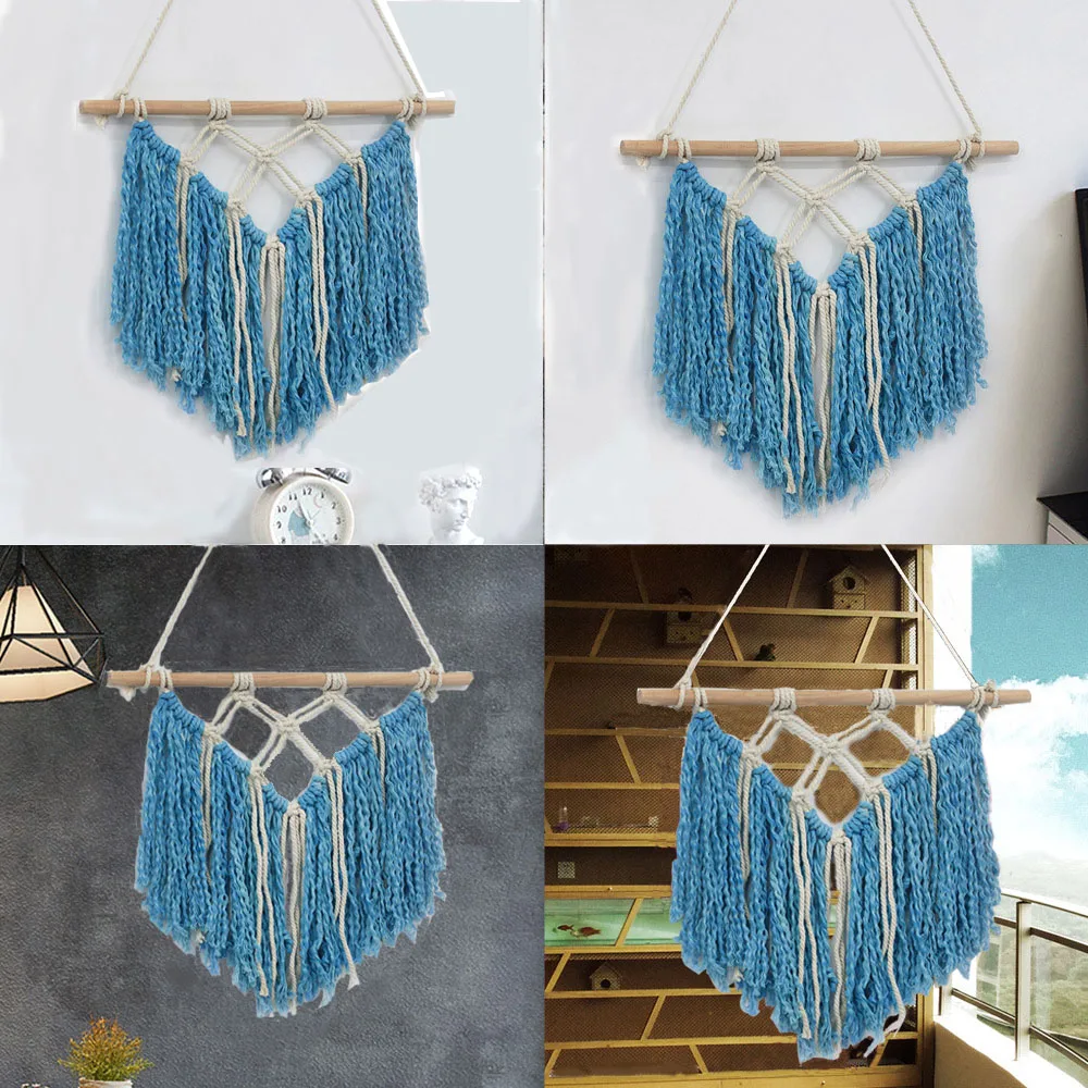 

Hand Knotted Macrame Wall Art Handmade Cotton Wall Hanging Tapestry with Lace Fabrics Bohemian Wedding Decoration
