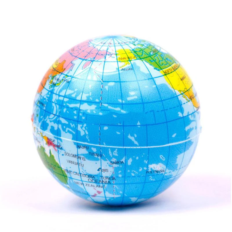 LOT of 4 Earth Globe Stress Relief Bouncy Foam Ball World Atlas Geography Map 
