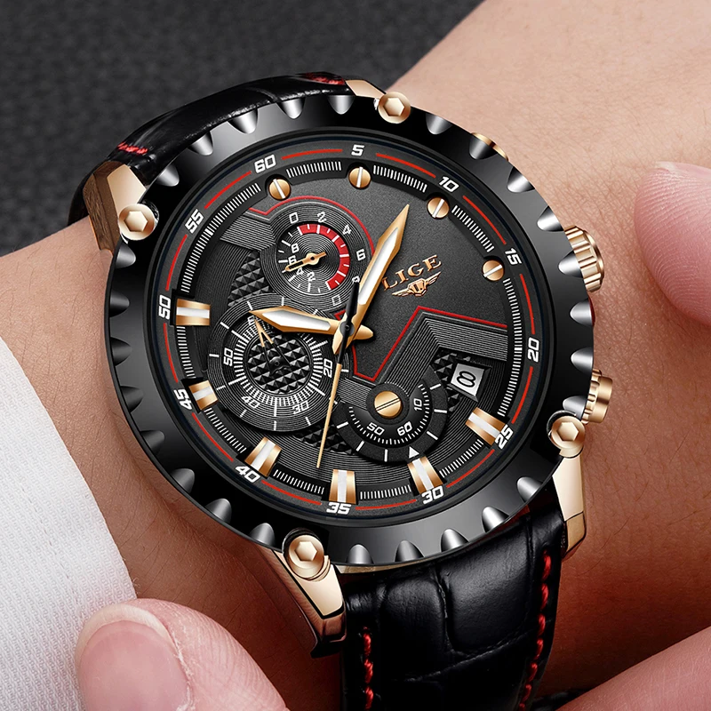 Luxury Brand LIGE Watches Men's Fashion Sport Military Quartz Watches Men's Leather Business Men's Waterproof Relogio Masculino