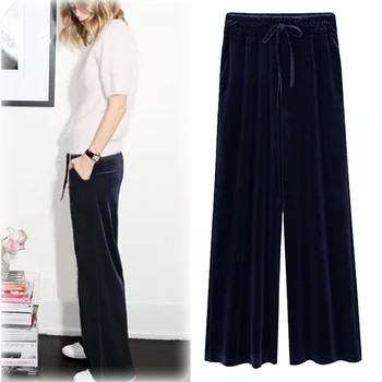 

TUHAO Corduroy Female Long Trouser Elastic Waist Wide Leg Pants Women's Pants High Waist Plus Size 4XL Autumn Winter MK38