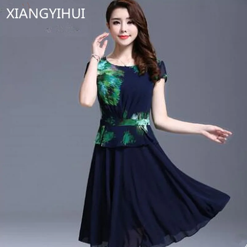 Summer Dress 2017 Blue and yellow Party Dresses Women Dress Chiffon