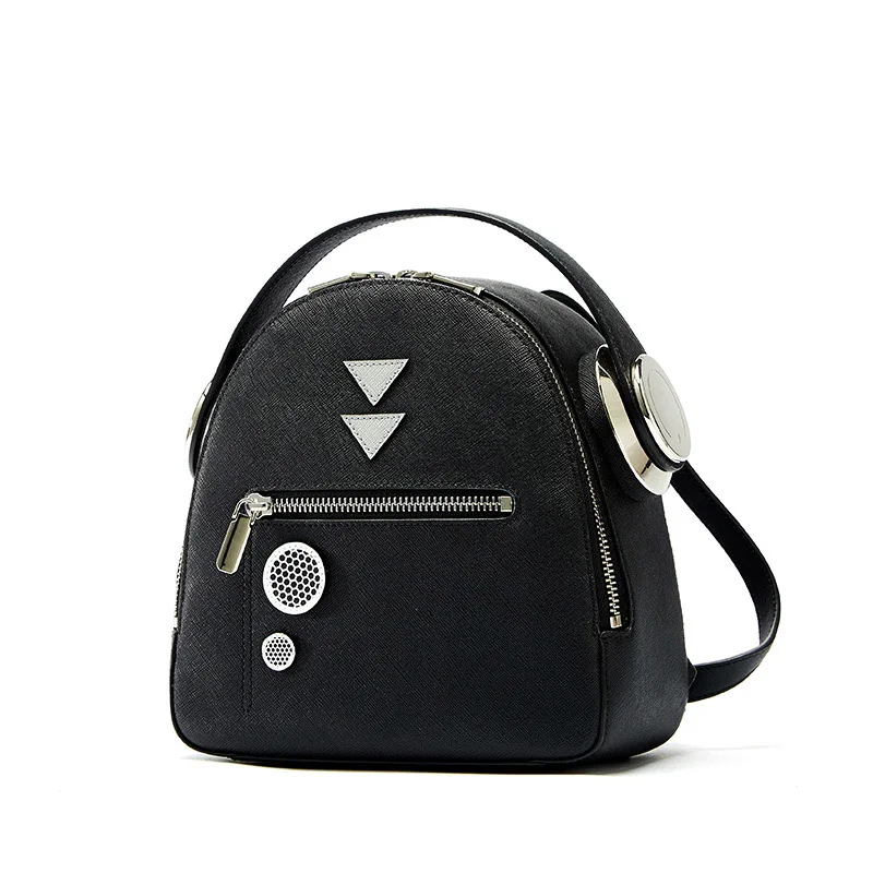 

Fashion personality creative music headphones leather backpack women luxury brand cross pattern Calfskin women backpacks