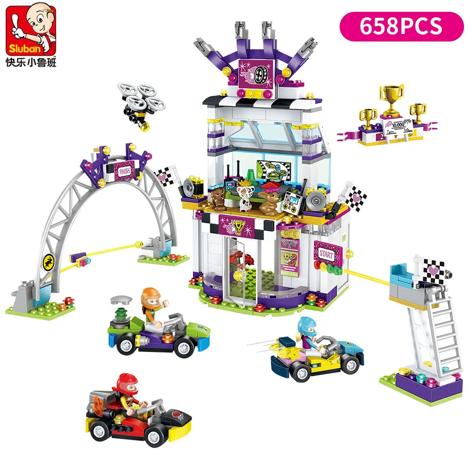 

658pcs Heart lake City Big Race Day Karting Car Competition Building Blocks Compatible Legoing Friends Figures Toys For Girl