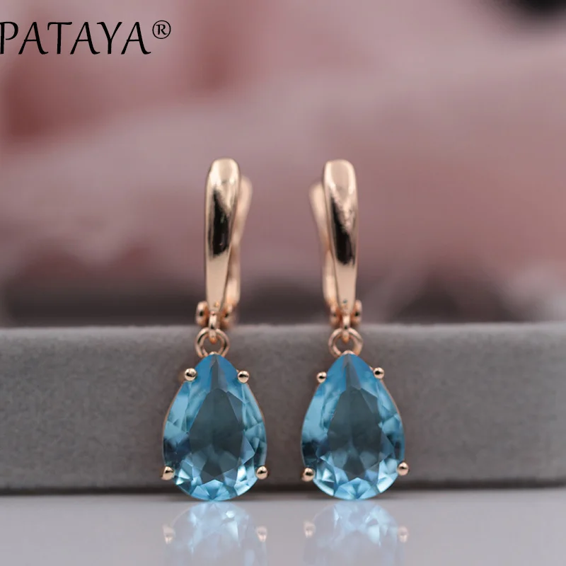 PATAYA New Long Earring For Women Fashion Party Jewelry 585 Rose Gold Moonstone Color Water Drop Natural Zircon Dangle Earrings - Image 4