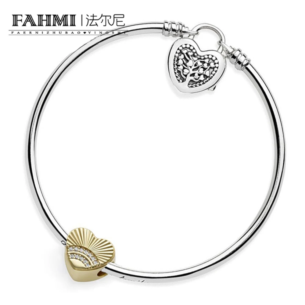 

FAHMI 100% 925 Sterling Silver Genuine Charm Love Shell and Life Tree Bracelet Set Valentine's Day Gift Fit Wedding Vintage