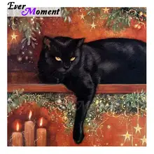 Алмазная картина Ever Moment, черная кошка, полностью квадратная картина, стразы, мозаика, алмазная вышивка, украшение для дома 3F349