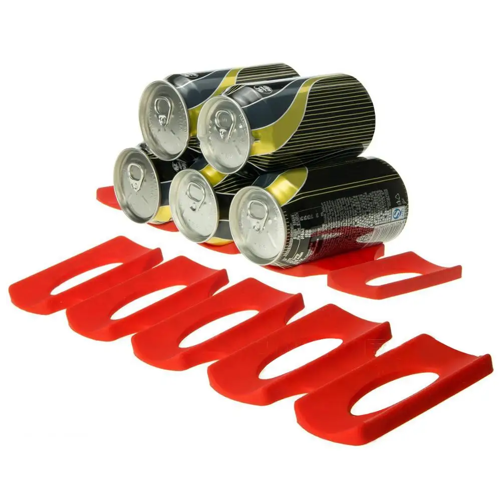 

Cans Beer Tank Fridge Organizer Silicone Pad Foldable Wine Bottle Rack Space Saver Easy Pull Storage Rack Stacking Kitchen Tool