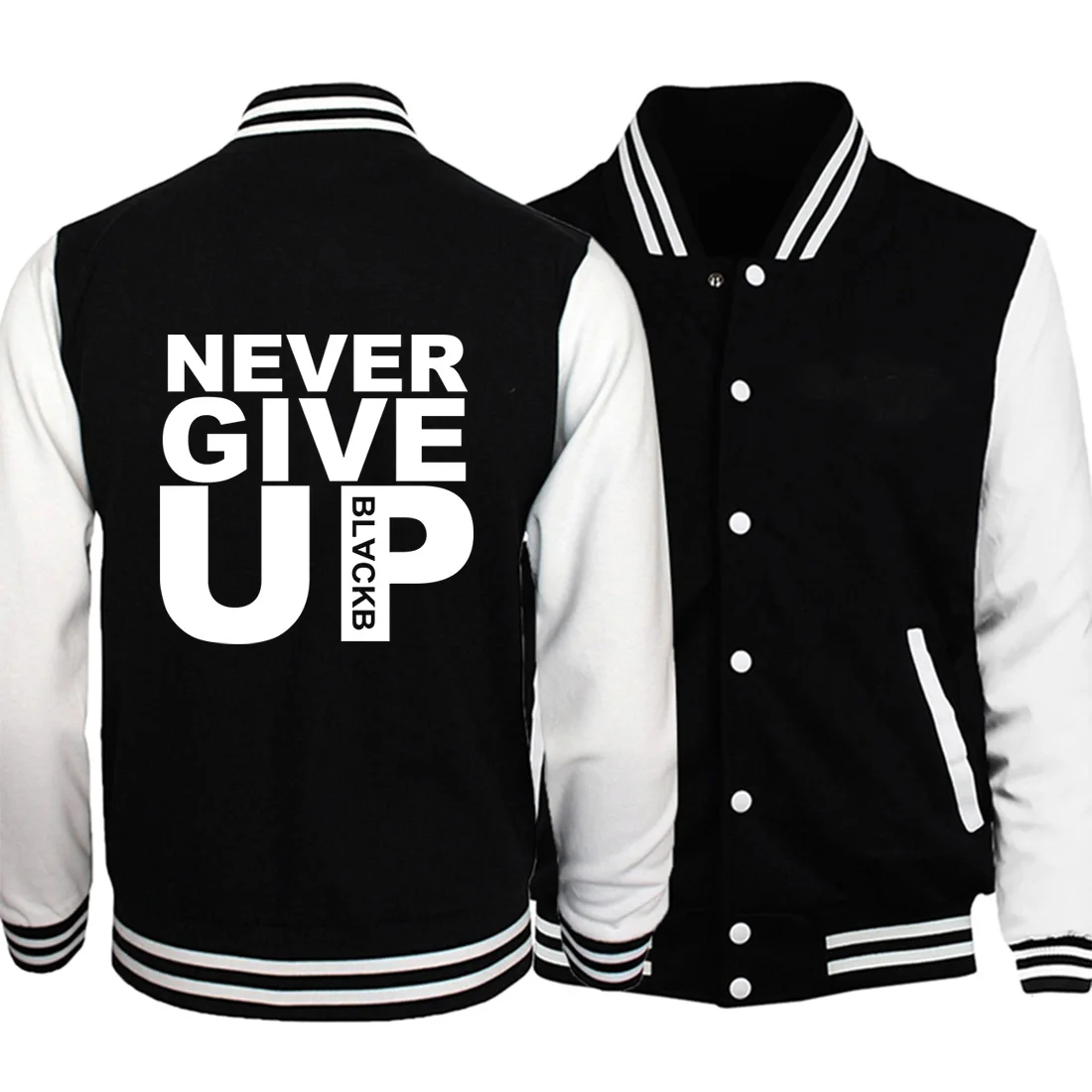 Мужская бейсбольная куртка с надписью NEVER GIVE UP, мужские куртки, пальто для мужчин, толстовки на молнии, Harajuku, школьная Толстовка форменная - Цвет: black and white