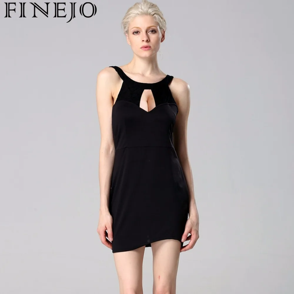 Finejo 2017 новое женское модное сексуальное платье с открытой спиной Черное