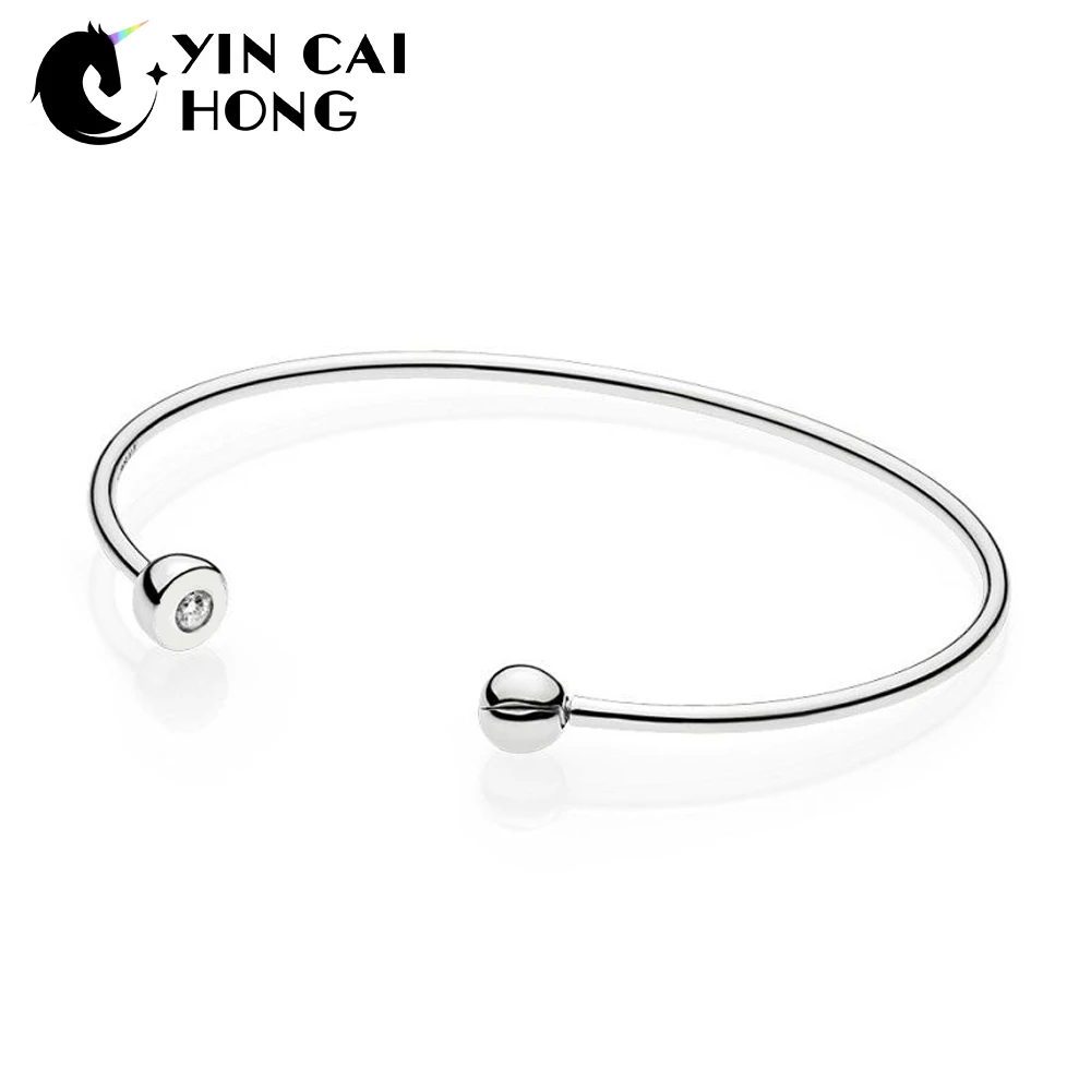 

YCH 100% 925 Sterling Silver 1:1 Original 597229CZ E series STERLING SILVER OPEN BANGLE Fashion Wedding Jewelry Sweet Romantic