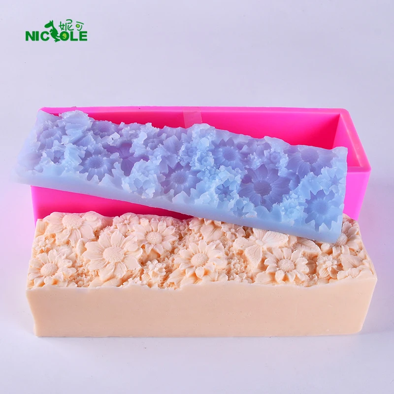 

Embossed Silicone Soap Mold Set Rectangular Mould with Flower Mat for Handmade Soaps Craft Decoration