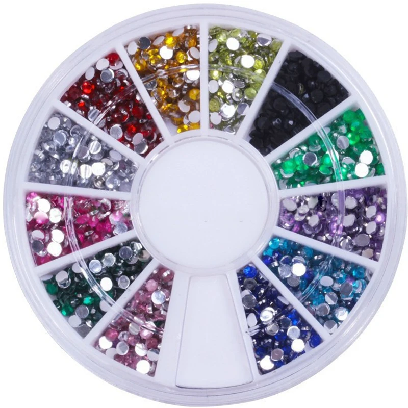 

1Pc 2mm Glitter Nail Strass Rhinestones 12Color Mixed Acrylic Flatback Nail Stones In Wheel 3D Nail Art Manicure Tips Decoration