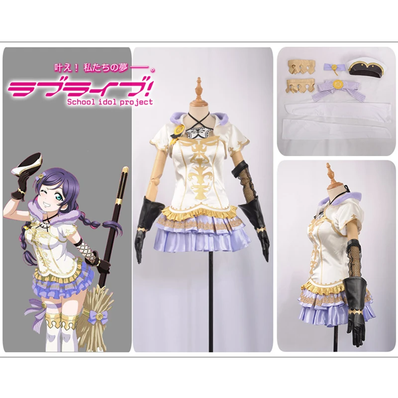 

Anime Love live Cosplay Witch Sorcerer Awakening Tojo Nozomi Cosplay Costume Satin Lavender Skirt Stockings Dress Hat Hairpin
