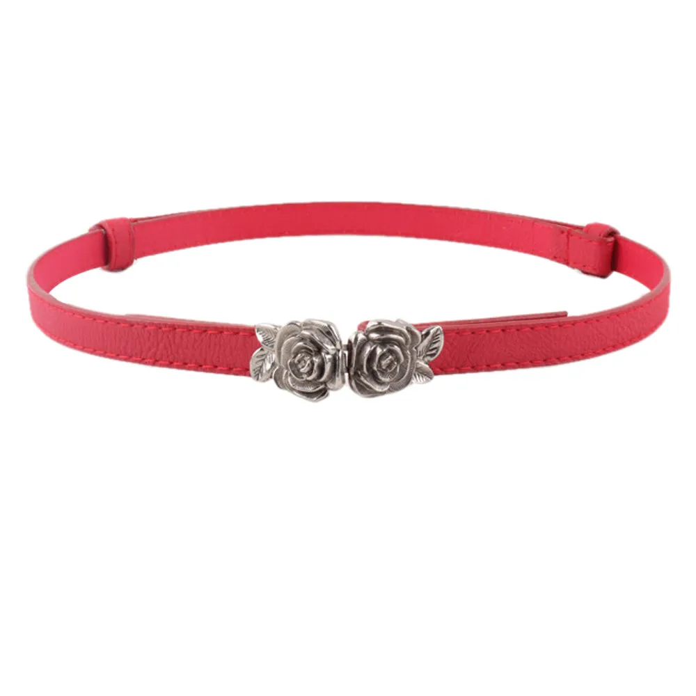 

KLV Belt Women Hot Elegant Woman Small Rose Flower Waist Belt Waistband Thin Leather Belt Fashion high quality 20190304