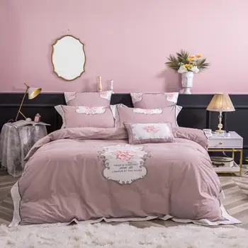 

New Pink Gray 100%Cotton Classic Bedding set Duvet Cover Bed sheet Bed sheet Queen King size 4pcs ropa de cama parure de lit
