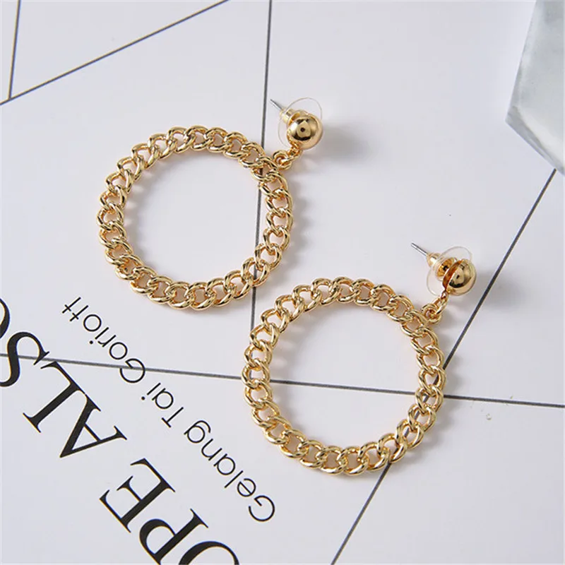 

LUSION Vintage Chains Circle Drop Earring for women Creative Geometric statement Punk Dangle earring Hanging fashion jewelry New
