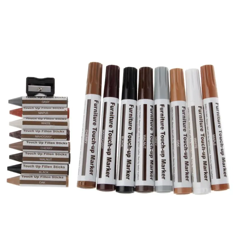 17Pcs Furniture Touch Up Kit Markers & Filler Sticks Wood Scratches Restore Kit for Wood Repair Kit