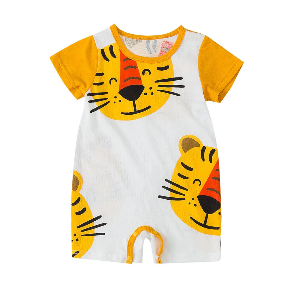 

2019 Summer Short Sleeved Baby Romper Jumpsuit Cotton Newborn Body Suit Baby Pajama Boys Cartoon Animal Tiger Face Print Rompers