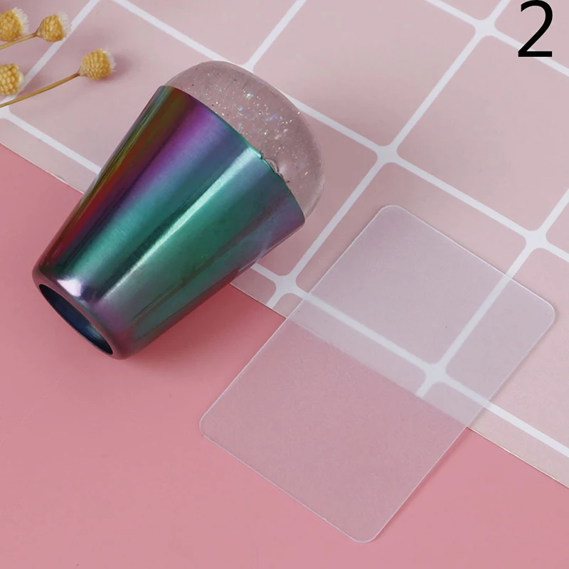 

1PCS Shining Holographic Head Colorful Handle Nail Stamper Clear Silicone Stamper for Nail Art Stamping Plate