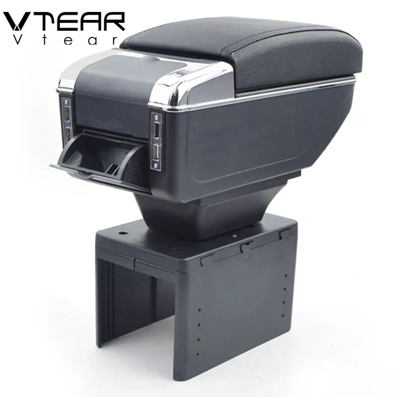 

Vtear For dacia Renault Megane/twingo armrest box USB Charging heighten Double layer central content holder ashtray accessories