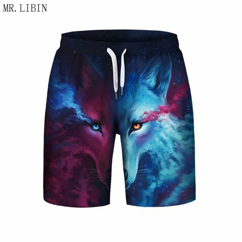 

New Lonely Wolf Lion 3D Print Men Shorts Casual Cool Elastic Waist Men Summer Stone Printed Beach Shorts Male Fitness Shorts
