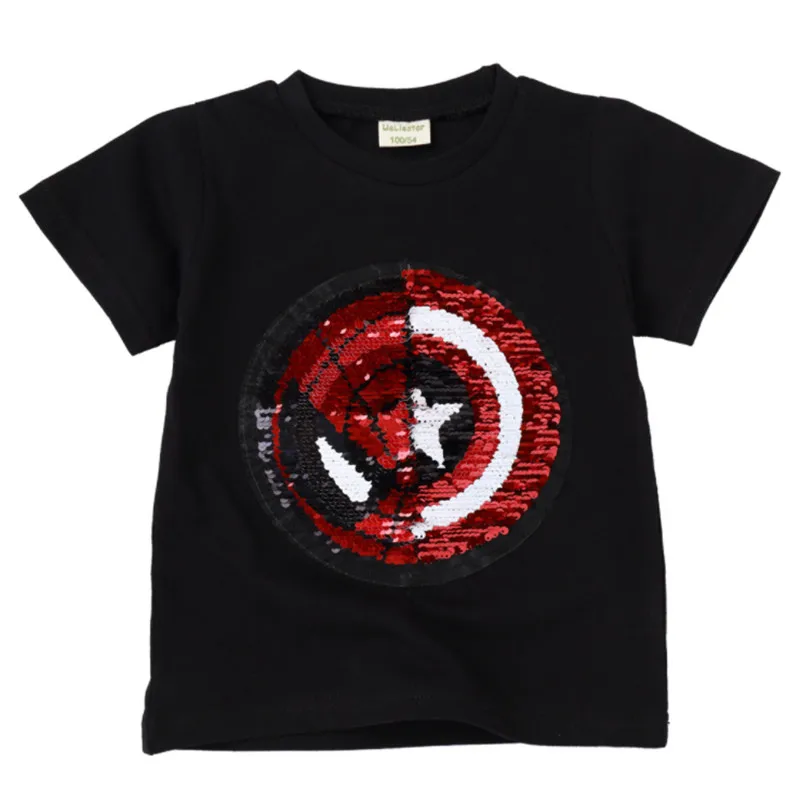 

Children T-Shirts change faceMagic Sequin Reversible Captain America cartoon t shirt for boys and girls