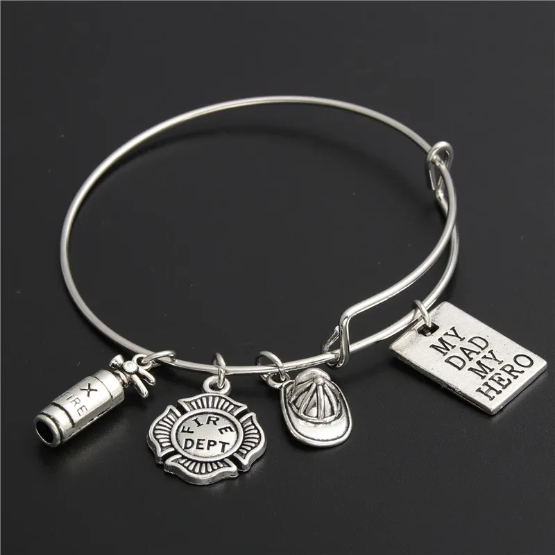 

1pc Fire Department Bracelet Firefighter Charm Bangles Adjustbale Firefighter Jewelry Fireman Gift My Dad My Hero E1184